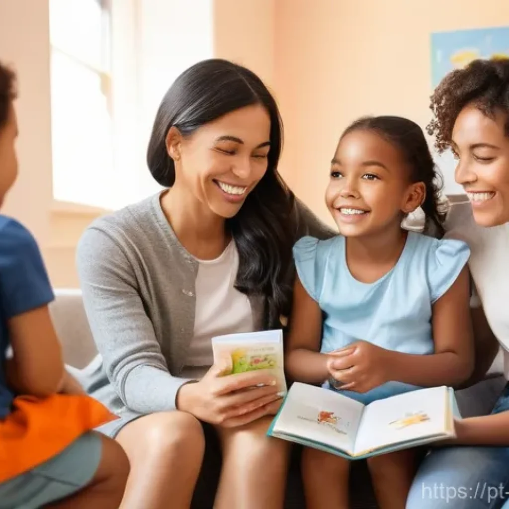 아동심리상담사 블로그 운영법 - **Prompt:** A diverse group of smiling parents and their children (ages 3-10, all children wearing c...