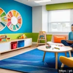 Home 21 아동심리상담사로 재취업하기 - A cozy and bright therapy room designed for children, featuring colorful walls decorated with playfu...